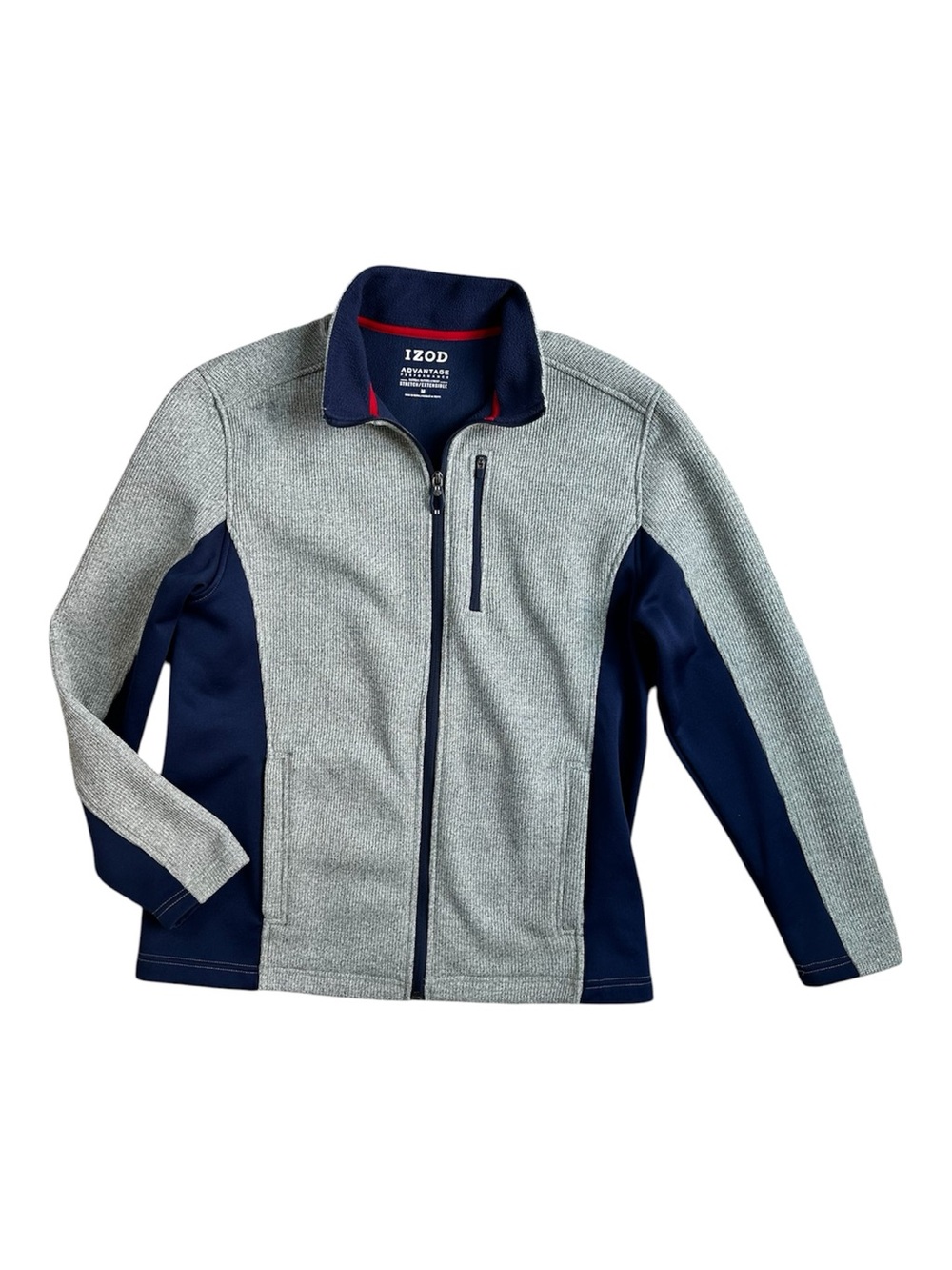IZOD Advantage Performance Sweater Fleece Full Zip Jacket Gray Navy Men's M - Picture 2 of 13